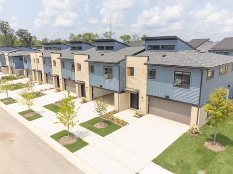 an aerial view of a row of houses